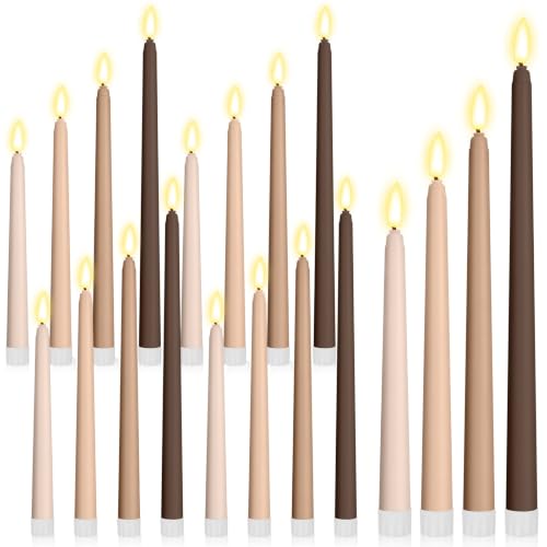 Image of Rossesay 24 Pcs Flameless LED Taper Candles Battery Operated Candle 8.5 inch, 9.65 inch, 10.8 inch, 12.8 inch Flameless Candlesticks Flickering for Christmas Church Wedding Indoor Decoration(Classic, Brown)
