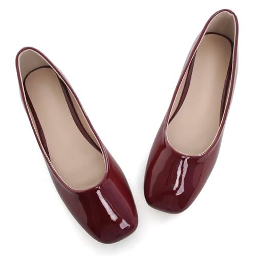 Image of ChaiRong Zhou Women Square Toe Ballets Flats Comfort Slip On Walking Shoes for Driving