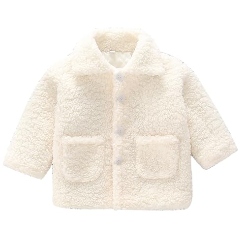 Fleece Jacket for Toddler Long Sleeve Button Lapel Collar Thick Outwear Kids Windproof Shaggy Coat with Pocket