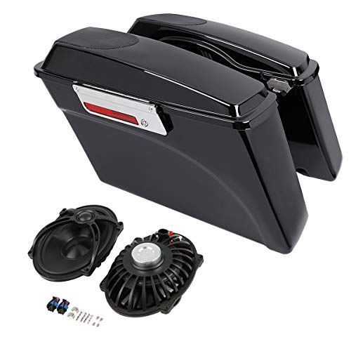 Vivid Black Hard Saddlebag w/5 x 7 inch speaker Lids (Speakers Included) For 1993-2013 Harley Davidson Touring Road Glide FLTRX Electra Glide FLHT Road King FLHR Street Glide FLHX models
