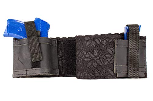 Leather and Lace Belly Band Holster - 4 Inch Wide - Black - One Gun - Daltech Force (Black, XLarge - 42