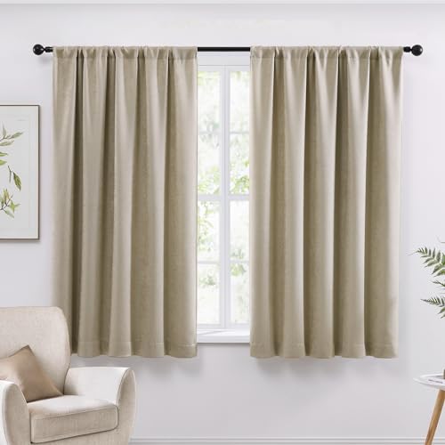 WRENSONGE Blackout Curtains for Bedroom, Dark Beige Blackout Curtains 63 Inch Long for Living Room Windows Kitchen Room, Easy Rod Pocket Curtain Modern Room Darkening Curtains 2 Panels Set D