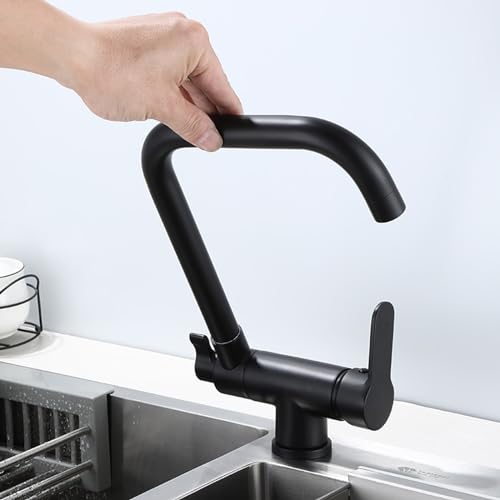 3-Wege-Küchenarmatur Schwenkbarer Wasserhahn mit Filtration Unterfenster Design Schwarz Pull-Down-Mischer für Spüle Trinkwasserfilter Moderne Küche Upgrade