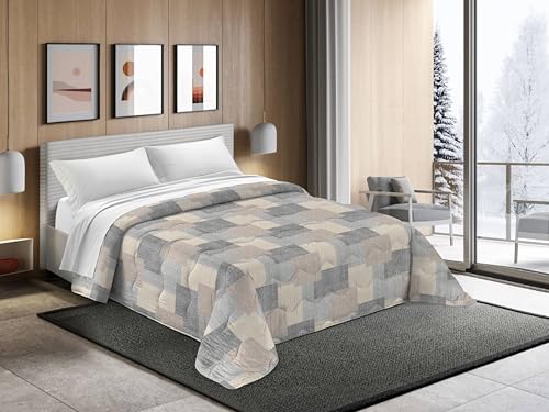 Tata Home Trapunta Invernale Imbottita Microfibra 300 gr/mq Piumone Caldo Pesante Fantasia Geometrica a Quadri Made in Italy Mod. Iceland (Grigio, Matrimoniale)