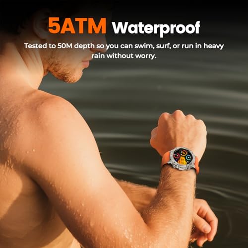 Image of Running Smart Watch for Men, 1.43 inch AMOLED,5ATM Waterproof,170+ Sport Modes | Round Health Fitness Tracker Watch, Tactical Military Smartwatch Compatible with iPhone Android