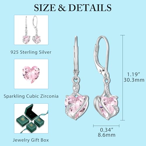 Miniatura 6 de Fj Pendientes Mujer Corazón Pendientes Octubre Piedra De Nacimiento Pendientes Rosa Plata De Ley 925 Pendientes Infinito Joyas Regalos Para Mujer Novia Esposa Mamá