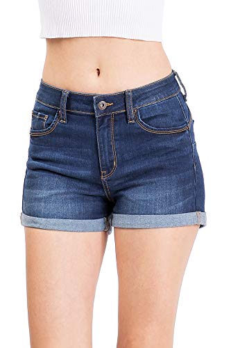 Wax Jeans Women's Juniors Classic High Rise Stretchy Push Up Shorts (S, Med Denim)