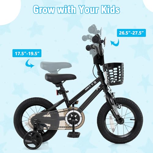 Image of BABY JOY Starry Kids Bike, 12 14 16 18 Inch Bicycle with Training Wheels, Storage Basket, Adjustable Handlebar & Seat, Handbrake & Coaster Brake, Girls Boys Bike