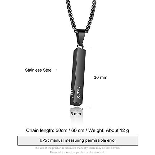 Personalized Mens Name Bar Necklace For Men Women Custom Stainless Steel Name Bar Necklace Engraved Initial Name Vertical Bar Necklace For Men Women Gifts For Father Mother Girlfriend Boyfriend (Black-Design 1) #TOP1