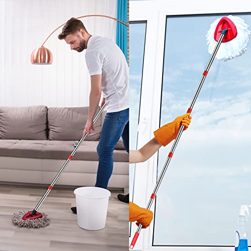 5 Sections Spin Mop Replacement Handle Set, 2.5-6 Ft Mop Replacement Head Handle With 1 Mop Base, Compatible With O-Cedar Spin Mop For Floor Cleaning (Red - American Screw Thread) #TOP6