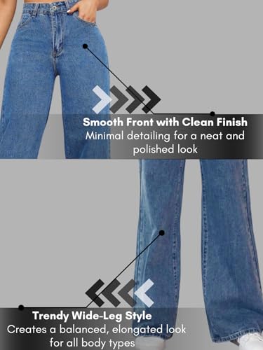 Image of GRECIILOOKS High Waist Jeans for Women - Wide Leg Straight Fit Denim | Baggy Cargo Style Casual Pants for Girls & Daily College Wear
