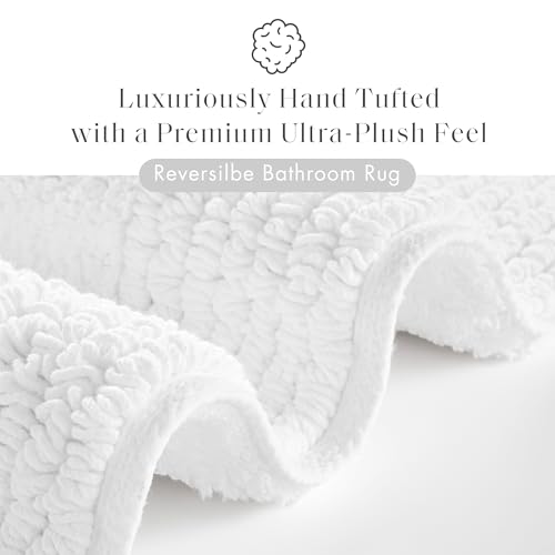 Madison Park Splendor Reversible 100% Cotton Tufted Bathroom Rug-3000 GSM Hotel Quality Luxurious Plush Medium Pile Bath Mat Absorbent, Quick Dry, Shower Room Décor, 21x34, White