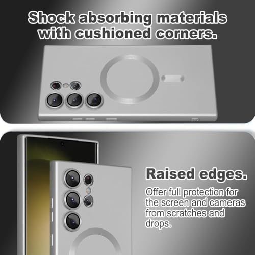 Image of DIZORO Samsung S25 Ultra Case, Compatible with Mag Safe, Matte Luxury Metallic Luster Flexible TPU Wireless Charging Shockproof Case with Camera Protector (New Silver.)