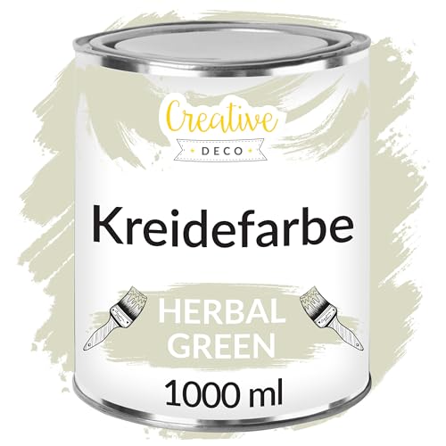 Creative Deco Hellgrün Kreidefarbe für Möbel 1000 ml | Möbellack, Möbelfarbe ohne Schleifen | Landhaus, Vintage-Stil, Decoupage, Möbel-Renovierung Matt Abwaschbar Wisch-Effekt Gradient-Effekt möglich