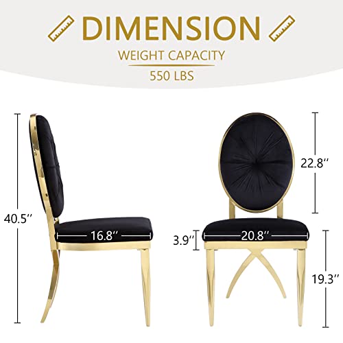 Acedécor Dining Chairs, Black Velvet Dining Room Chairs With Gold Metal Leg And Round Gem Tufting Back, Modern Luxury Style, Set Of 2 #TOP2