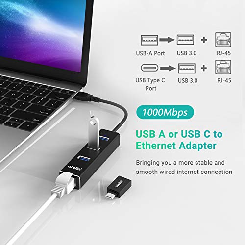 Usb 3.0 Hub Ethernet With Usb C Adapter, 3 Port Usb 3.0 Splitter Gigabit Ethernet Hub + Usb C Hub Network Rj45 1000Mbps Usb Extender #TOP6