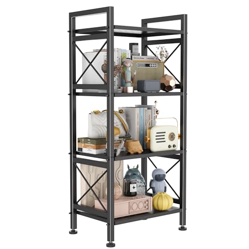 GIOTORENT 4-Tier Industrial Metal Bookcase, Narrow Bookshelf for Bedroom &