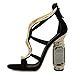 FSJ Women Flower Crystal Chunky Block High Heel Ankle Strap Sandals Open Toe Fashion Dress Evening Party Shoes Size 7.5 Gold S