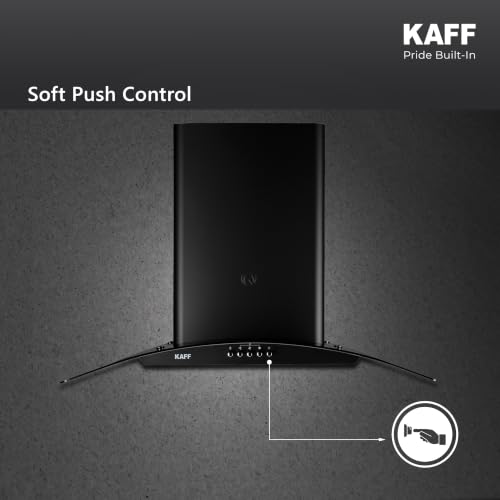Image of KAFF 60 cm Auto Clean Kitchen Chimney | 1180 m /hr Suction | Dry Heat Auto Clean | Baffle Filter | Curved Black Tempered Glass | Matt Black Finish | LED Light | Soft Push Control | ELFBFDHC60