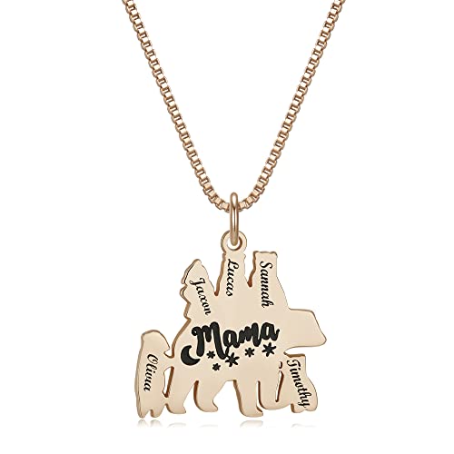 Personalized Mama Bear Mother Necklace Custom Engraved 1-6 Names Mom Pendant Necklace Mother’s Day Jewelry Gifts