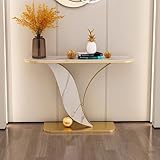 【CONSOLE FASCINANTE】Faites une déclaration pour votre maison en ajoutant cette table console dorée. Notre longue table de canapé réunit une base au profil géométrique doré audacieux et un magnifique plateau de table en placage de faux marbre en une seule pièce sophistiquée mais luxueuse. Cette table d'entrée est le glamour moderne à son meilleur !