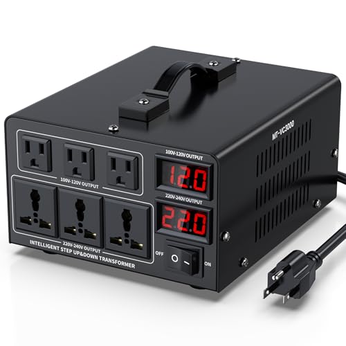 3000W Voltage Converter Transformer(110V to 220V or 220V to 110V) Step Up/Down Converter 110/120 Volt - 220/240 Volt w/US Power Cord,Circuit Breaker Protection, LCD Screen Display