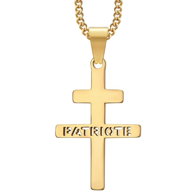 BOBIJOO Jewelry - Złoty wisiorek z krzyżem Lotaryngii - Patriota - stal nierdzewna - łańcuszek kubański 55 cm