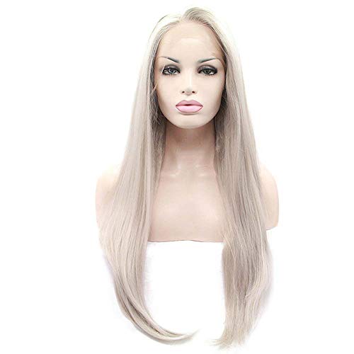 melody wig Long Straight Wig Synthetic Pink/Red/Pink/Brown Lace Front Wigs For Women Hair Heat Resistant Fiber Long Hair Wigs (sliver grey)