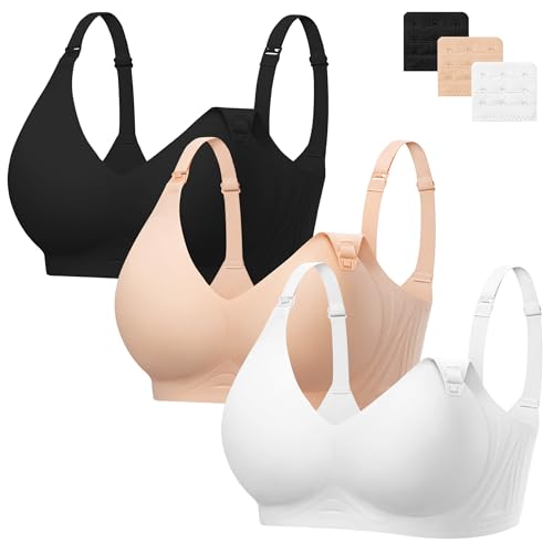 Image of Angelhood 3 Pack Nursing Bras for Breastfeeding Seamless Pregnancy Maternity Bra Wireless Sleep Bralette with Extenders