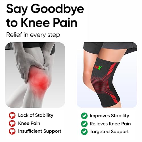 Image of RUBX Active Knee Cap Support for Men & Women | Pain Relief Knee Brace | Anti-Sweat & Comfortable | Compression Knee Supporter for Joint Support, Sports, Gym & Injury Recovery (1 Pair) Red. Medium