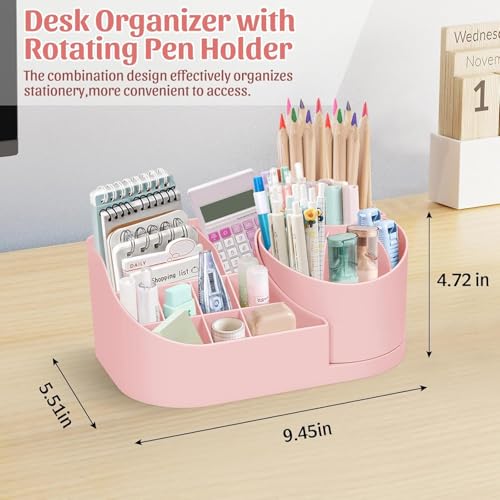 Image of Golden bird 360 Degree Rotating Desk Organizer Makeup Brush Organizers and Pencil Pen Organizers for Desk Desktop Storage Stationery Supplies Cute Pencil Cup Pot for Office School Home (PINK)