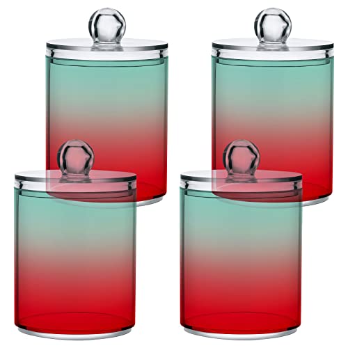 Bright Red Green Qtip Dispenser Apothecary Jars Bathroom Qtip Holder Storage Canister Plastic Jar 10 Oz for Cotton Ball Swab Round Pads Floss 4pcs