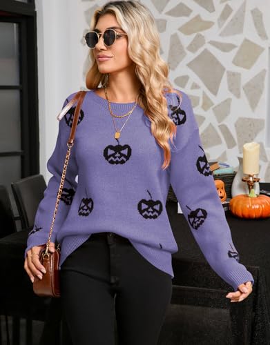 Women's Pullover Sweaters Long Sleeve Crew Neck Cute Multi-Hearts Knitted Casual Sweater