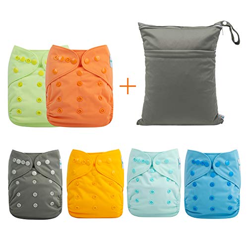 Babygoal Cloth Diaper Covers For Fitted Diapers And Prefolds With Double Gusset,Adjustable Reusable For Baby Boys, 6Pcs Covers+One Wet Bag 6Dcf06 #TOP2