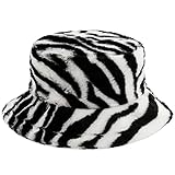 Mimfutu Winter Furry Bucket Hat for Women Men, Warm Fluffy Fuzzy Bucket Hats (Zebra Print)