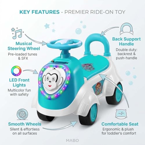 Image of Kids Ride-On Push Car with LED Lights & Steering Wheel - Toddler Ride On Toy Car with Music, Storage Seat & Backrest, Indoor Outdoor Ride Toy for Boys & Girls (Ages 1.5-3)
