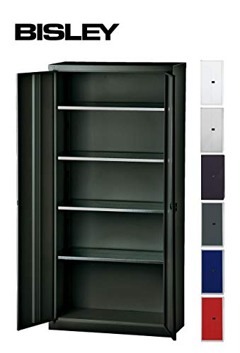 Preisvergleich Produktbild BISLEY Aktenschrank / Werkzeugschrank / Flügeltürenschrank aus Metall abschließbar inkl. 4 Einlegeböden / Stahlschrank in Schwarz