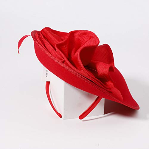 F Fadves Wedding Wool Pillbox Fascinators Felt Fedora Hats Women Flower Derby Church Tilt Hat (Red) #TOP2