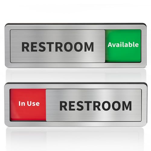 Image of Restroom sign,Bathroom Door Sign, Available /In Use Privacy Bathroom Slider Sign,Self Adhesive Restroom Signs for Business, Office, Store, Home, Occupied Vacant Indicator,Brushed Silver