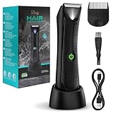Vexloria Pubic & Body Hair Trimmer for Men, Body Groomer, Electric Groin Hair Trimmer with Ceramic Blade Head, Wet/Dry Shaver with LED Light and Charging Base（Black）