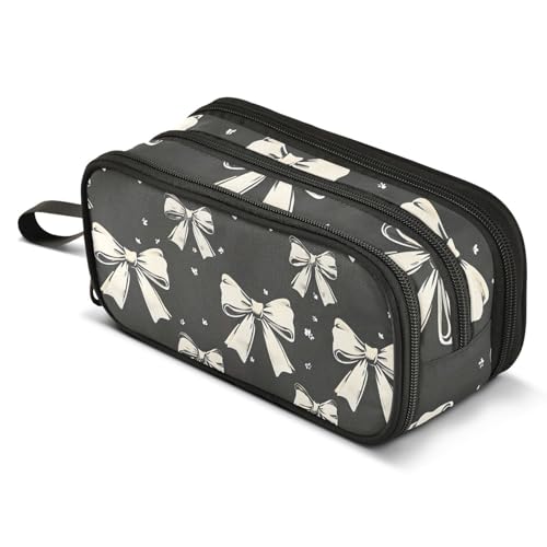 Image of ALAZA Black White Bow Pencil Case Large Capacity Pencil Pouch with 3 Compartments Stationery Case Pen Bag for Boys Girls Kids Adults School Office