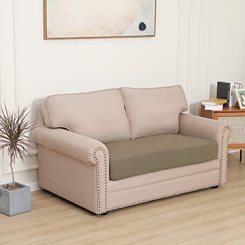Image of Easy-Going Stretch 1 Piece Loveseat Couch Cushion Cover for Sofa | Sofa Cushion Furniture Protector Sofa Seat sofa slipcover Washable sofa cover soft with Elastic Bottom Tan