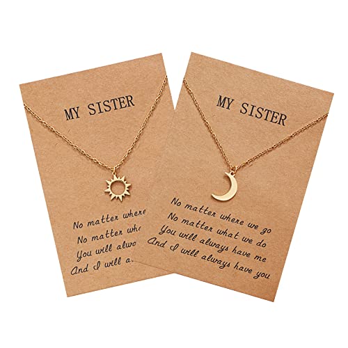 Sisters Necklace for 2, Sun and Moon Matching Necklaces Birthday Christmas Gifts for Girls Women BFF
