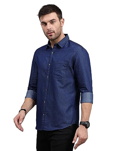 Image of IndoPrimo Men's Cotton Shirt with Spread Collar Neck Line Striped Pattern Full Sleeves Regular Fit Western Style and Standard Length