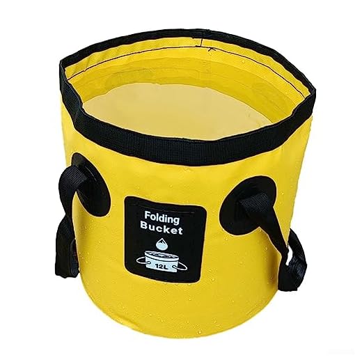 Faltbarer Wassereimer, 12 l, tragbar, zusammenklappbar, Wasserbehälter, Aufbewahrungsbehälter, Waschbehälter für Reisen, Wandern, Angeln, Gartenarbeit, Gelb