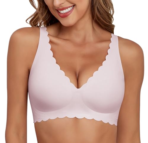 Image of Xcutting Deep V Bras Wireless Bra No Underwire Supportive Scalloped Seamless Bralettes Petal Wavy Women Jelly Bras for Women
