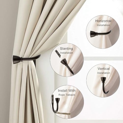 Farmhouse Curtain Holdbacks 2 Pack, Metal Curtain Side Holders for Wall, Curtain Hook for Drapes, Curtain Tiebacks Wall Mounted, Decoration Window Drapery Pull Back Hooks, Curtain Hardware Accessories