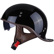 Adult Motorcycle Half Helmet DOT/ECE Approved Men Women German Style Half Face Helmet with UV Visor for Scooter Moped Cruiser Motorcycle Skull Cap Vintage Helmet-G||XL