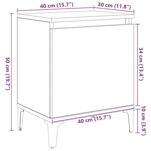 Table de chevet chêne Artisan avec pieds en métal et étagère style industriel