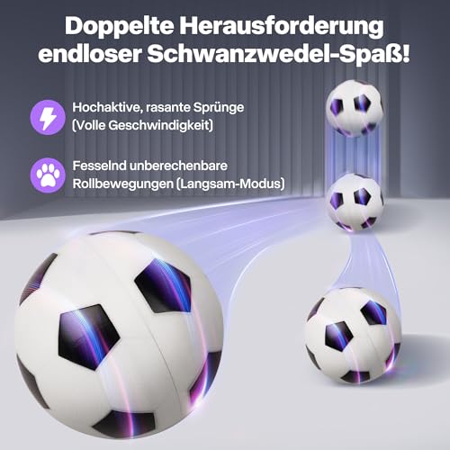 Pet Prime Interaktiver Spielball für Hunde Typ-C Ladung Intelligenter Sensor Hundespielzeug elektrischer Ball mitteler großer Hunde Fußball 8cm Robust Sicher & Wasserfest für Innen/Außen (Fußball)